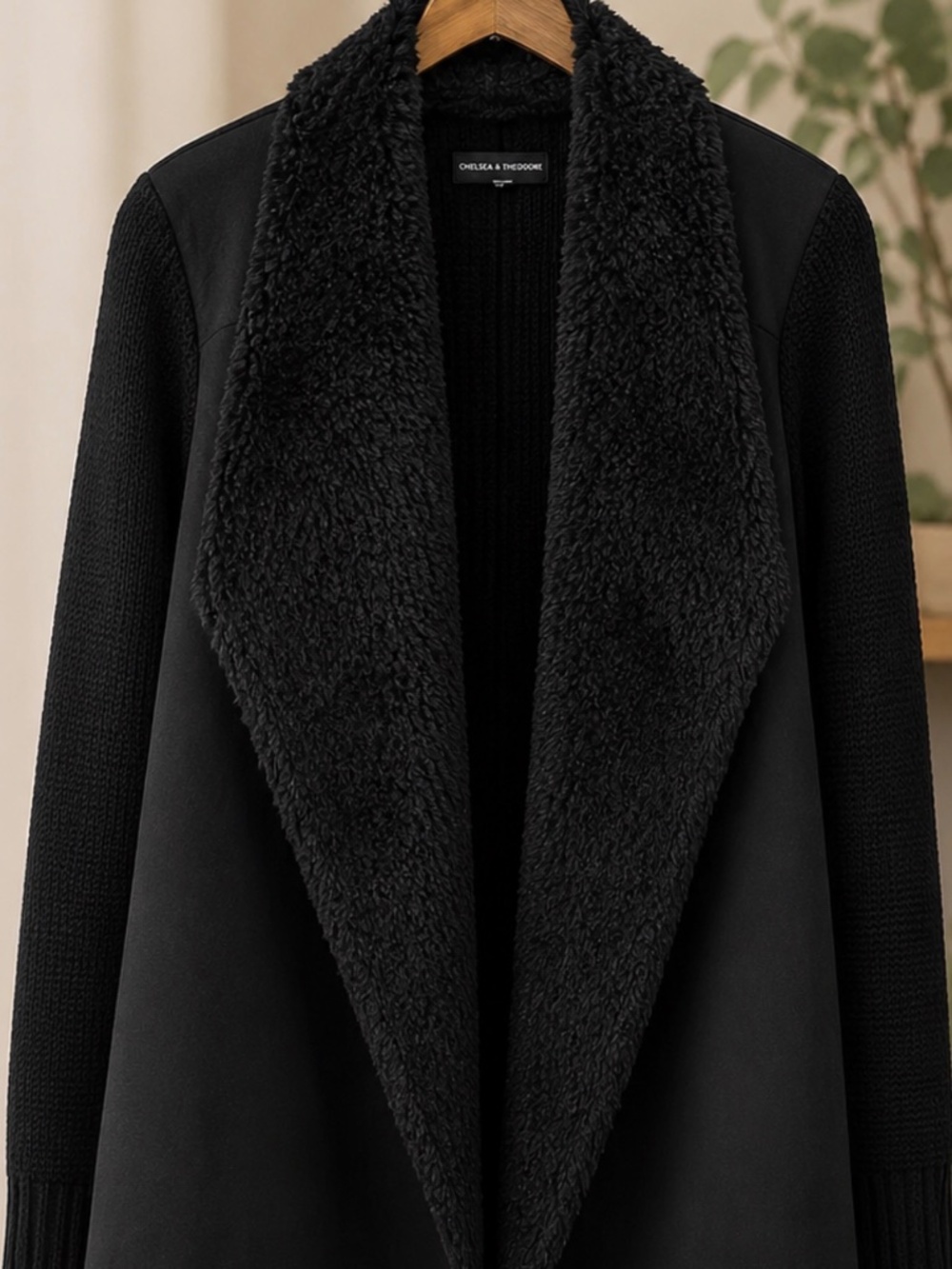 Chelsea & Theodore Black Winter Coat with Faux Fur Collar